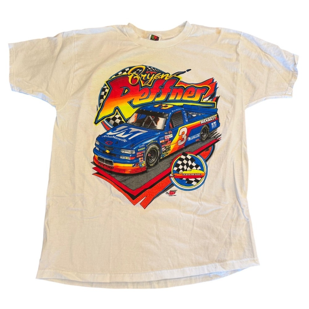 Vintage Bryan Reffner Team Menard Racing T-Shirt XL White Chevy Silverado Truck